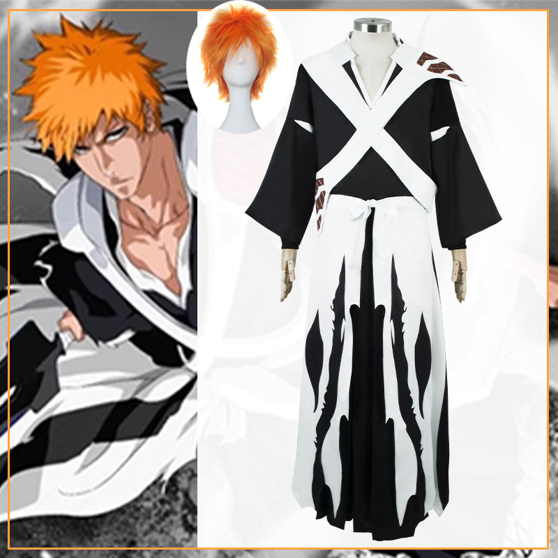 Men'S Kimono Accessories - วิกคอสเพลย์อนิเมะ Bleach คุโรซากิ อิจิโกะ ชุดกิโมโนชินิกามิสงครามเลือดแห่งศตวรรษ ชุดฮาโลวีนมุเก็ตสึ