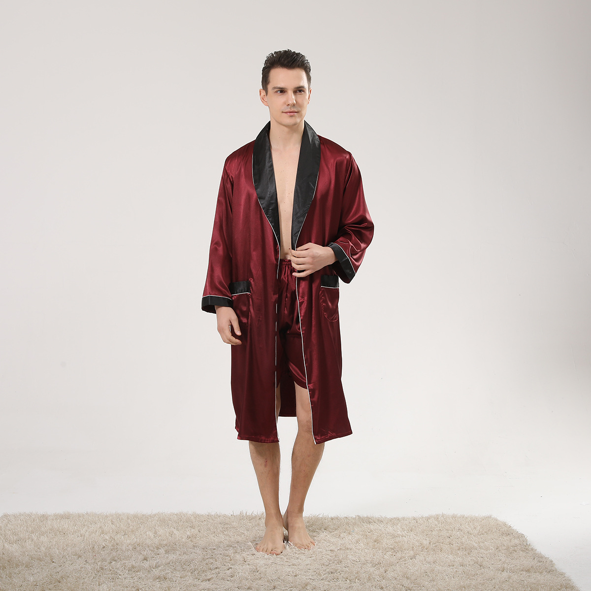 ฤดูใบไม้ผลิผ้าคลุมไหล่สีดําสีแ - Men'S Kimono Accessories บทวิจารณ์และราคา